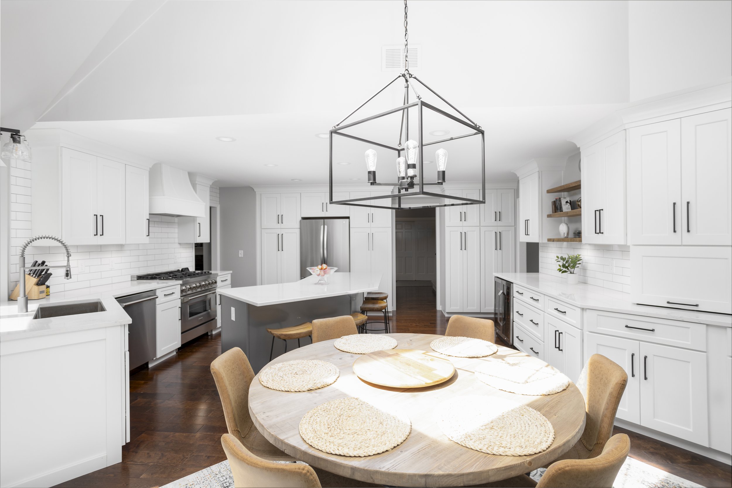 Earlington Village kitchen with full-height cabinetry and a long island